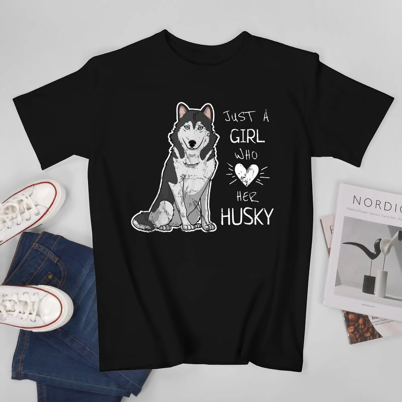 Just A Girl Who Loves Her Siberian Husky Dog Puppy Love Men Tshirt Tees T-Shirt T Shirts Women Boys 100% Cotton