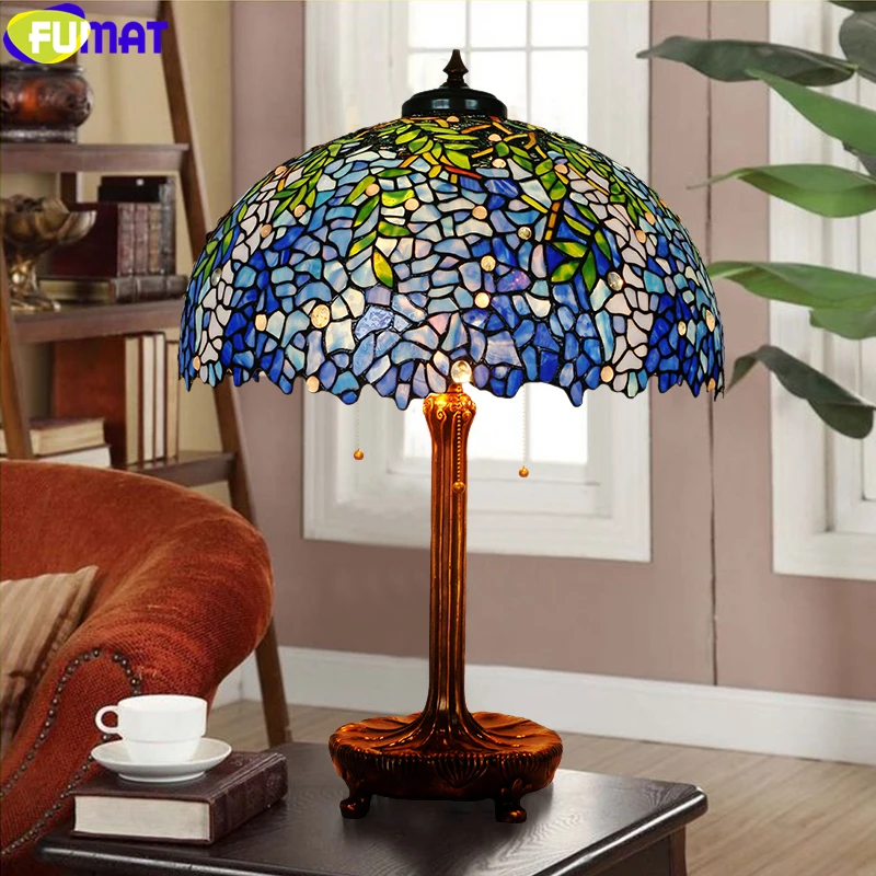 

FUMAT Tiffany Style Desk Light Rose Tulip Dragonfly Wisteria Stained Glass Art Decor Table Lamp Copper Tree Frame 20 Inch Shade