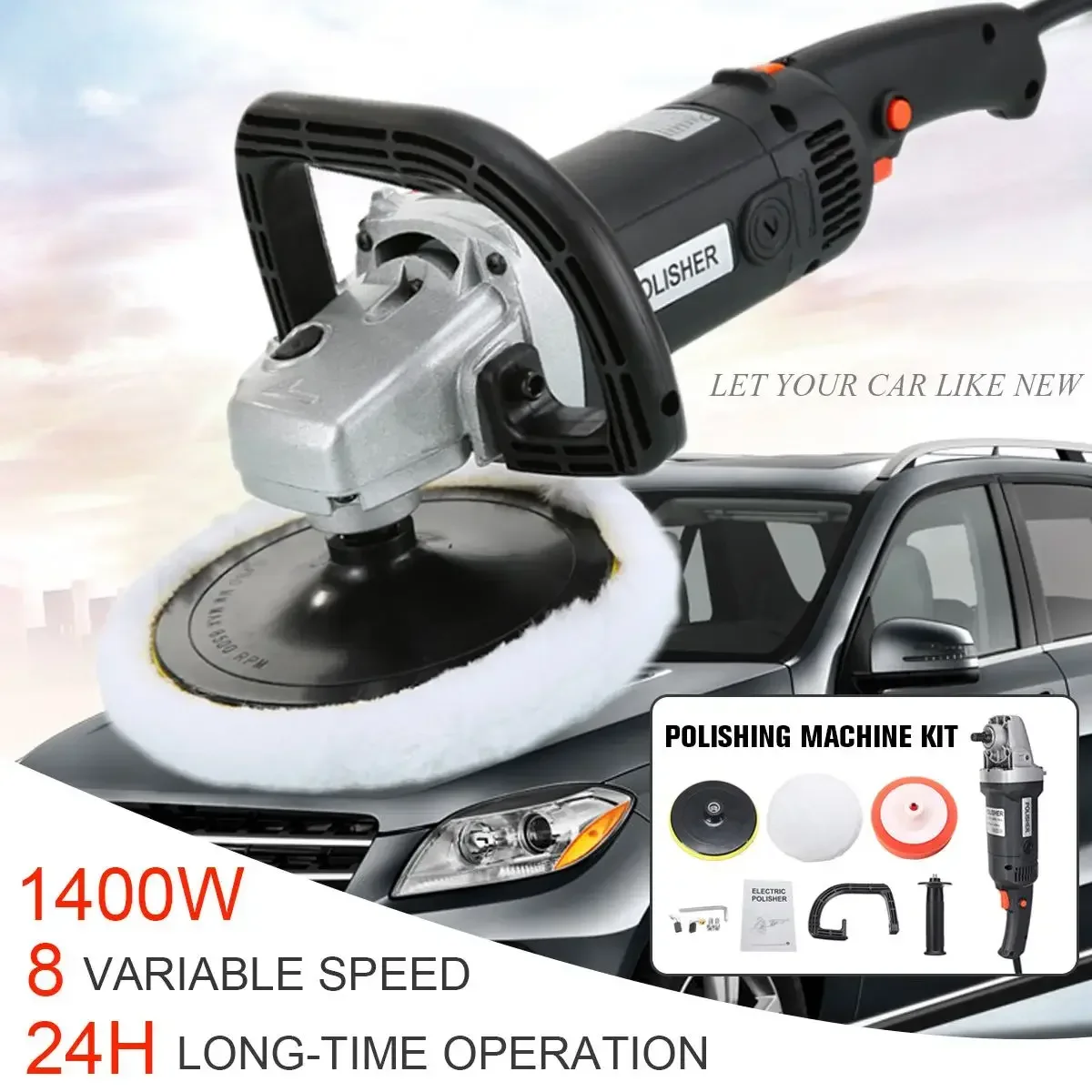 Car Polisher 1400W 8 Speed Adjustable Electric Floor Polisher Polishing Variable Speed Machine Auto Polisher Sanding Machine