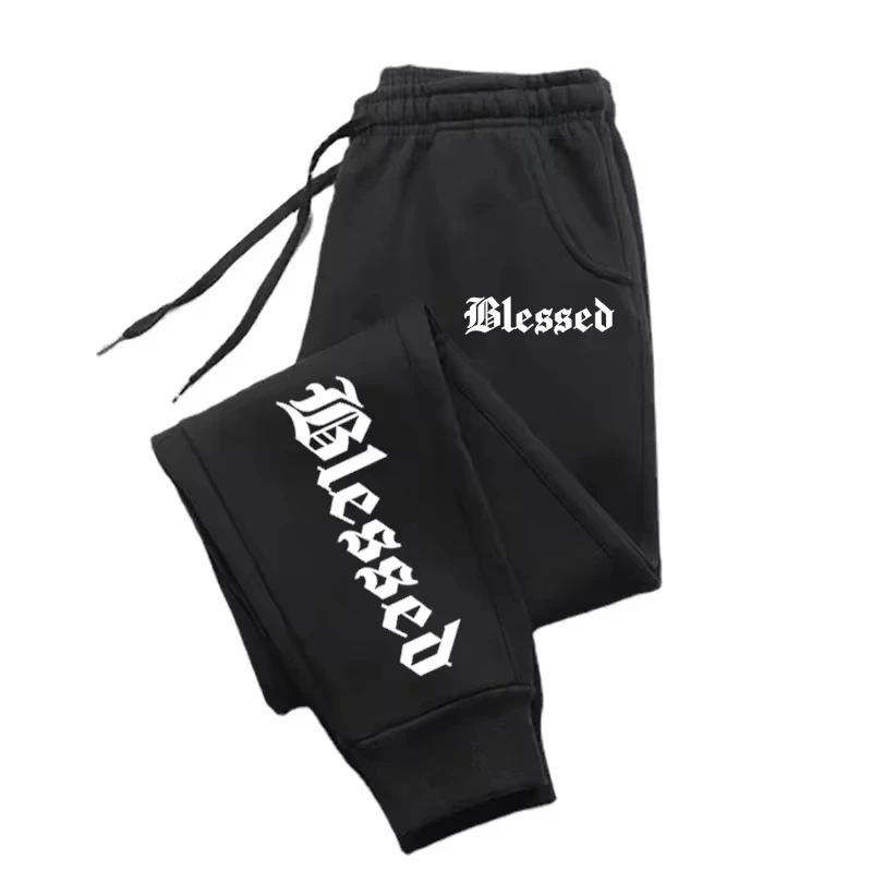 

Blessing letter printed men's and women's sports leggings sportswear drawstring Y2K pants jogging casual sports pants