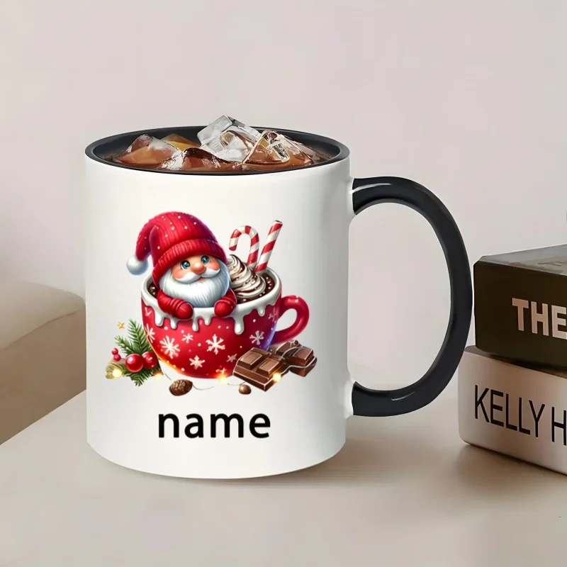 Personalized Name Christmas Ceramic Mug Gnome Hot Cocoa Candy Cane Print Custom Name Coffee Cup Xmas Customized Holiday Gift
