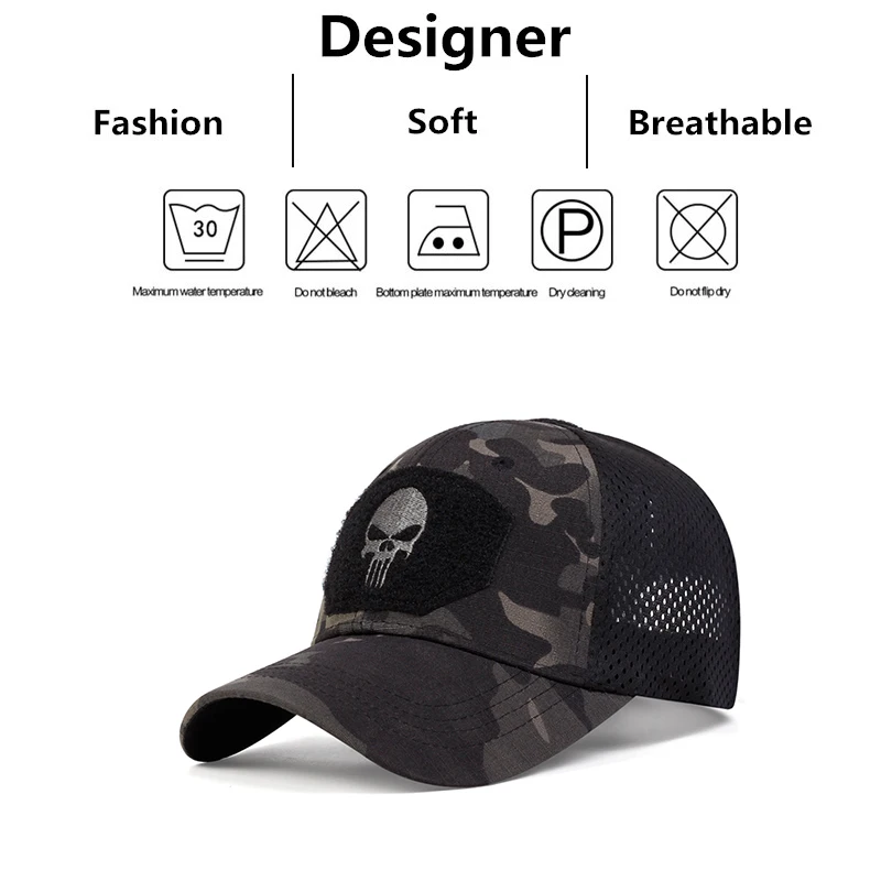 Unisex Skull Embroidered Top with Patch Breathable Baseball Caps Spring and Autumn Outdoor Adjustable Casual Hat Sunscreen Hat