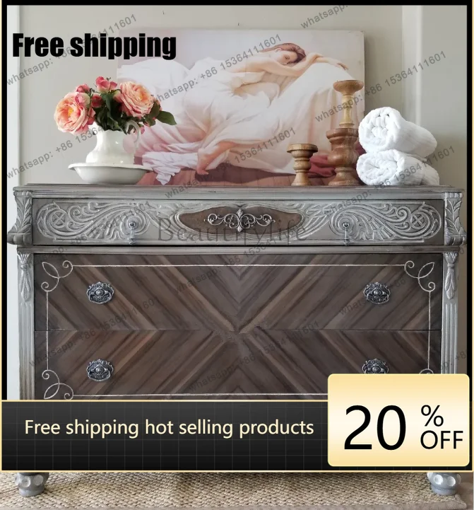 

XX. French retro solid wood furniture made old carved decorative chest