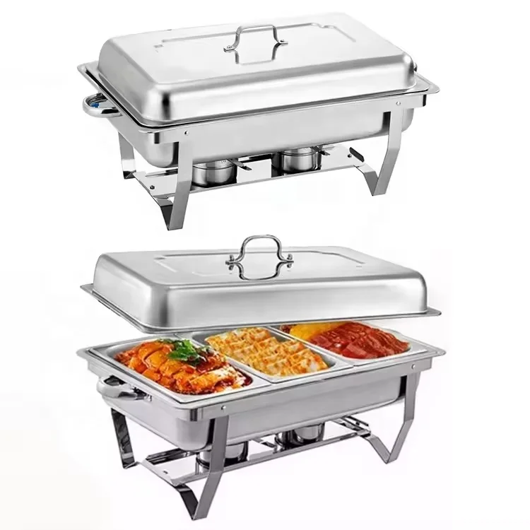 11L Foldable Gold Chafing Dishes Stainless Steel Chafer Dish Buffet Set Rectangular Party Serving Dishes With Alcohol Lamp
