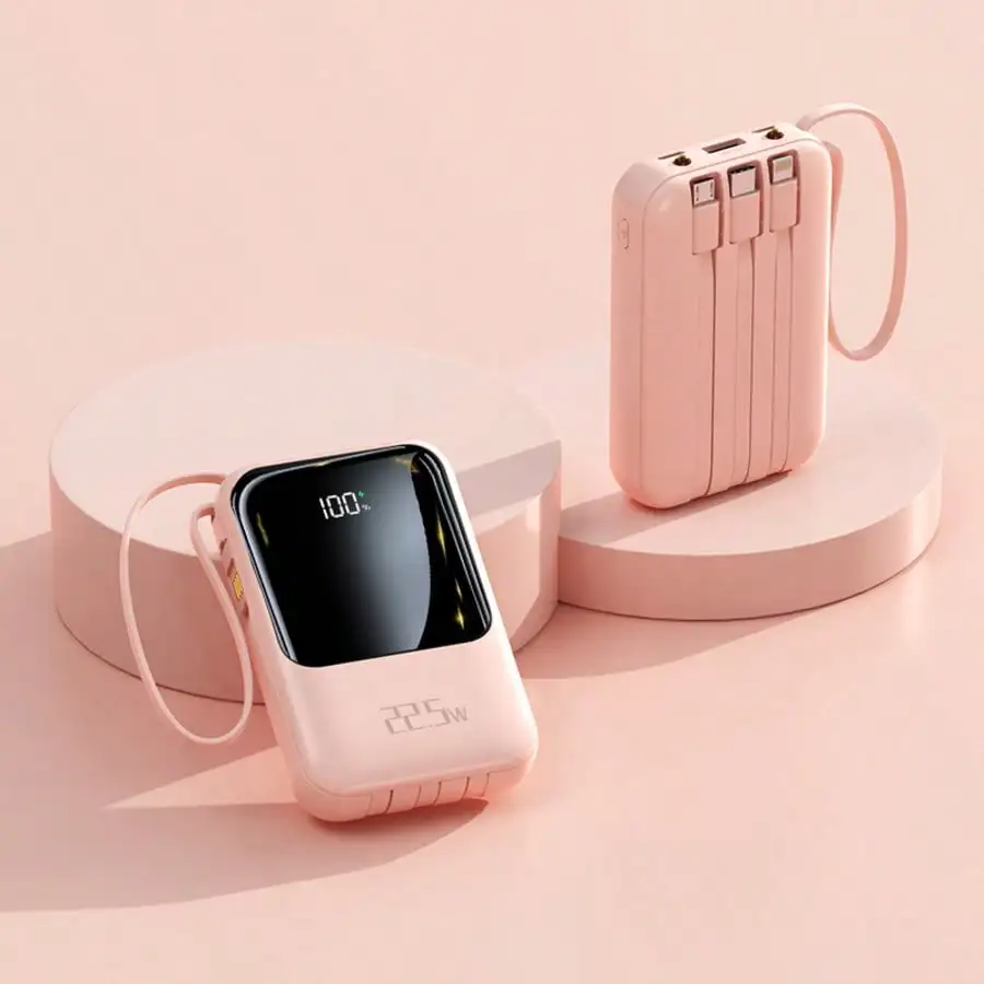 

2026 New Model Fast Charging Power Bank With Built-In Cable 10000mAh Mini Power Bank 5W-20W Fast Charge Portable Mobile Charger Slim And Portable Charger With LED Display Small External Battery Pack For Phone Charging Comes With Charging Cable Large Capac