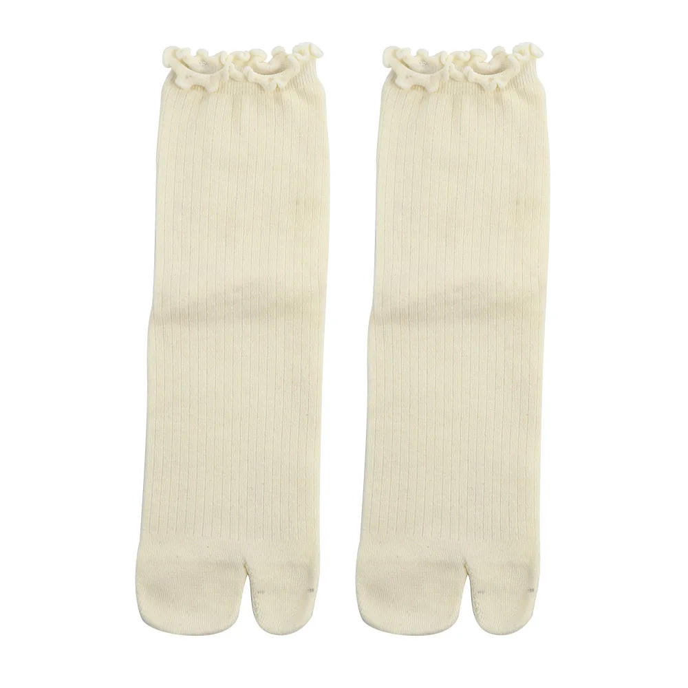 Harajuku Fashion Split Toe Ruffles Candy Color Cotton Two Toe Socks Hosiery Two Finger Socks Middle Tube Socks