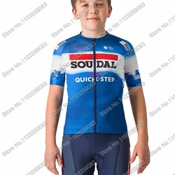 Kids Soudal Quick Step 2024 kolarstwo drużynowe w Belgii zestaw koszulek chłopców dziewcząt żółta odzież rowerowa rower dla dzieci garnitur MTB