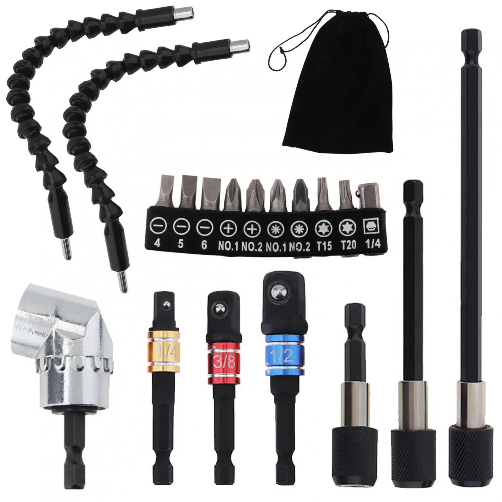 

19pcs Flexible Drill Bit Extension Set Universal Socket Adapter Drill Bit Holder 105° Drill Bit Attachment Screwdriver Bit Kit