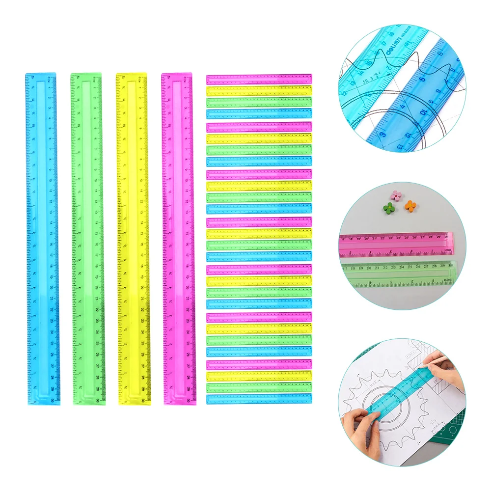32pcs Colored Plastic Ruler Aesthetic Measuring Drawing Scale Ruler 12 Inch 30Cm Metric With Centimeter Millimeter Inch Scales