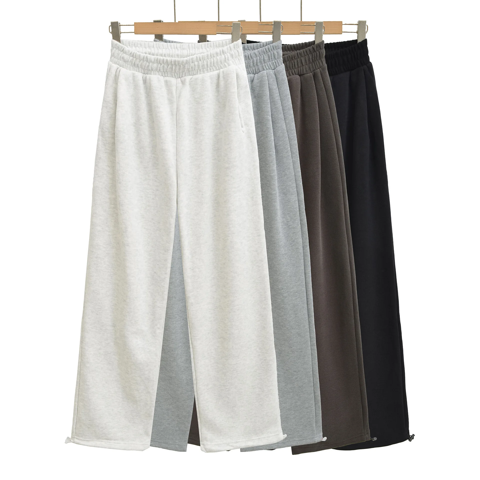 American Style Fleece-Lined Casual Wide-Leg Sweatpants For Women Winter New High-Waisted Elastic Drawstring Loose Versatile CKPG