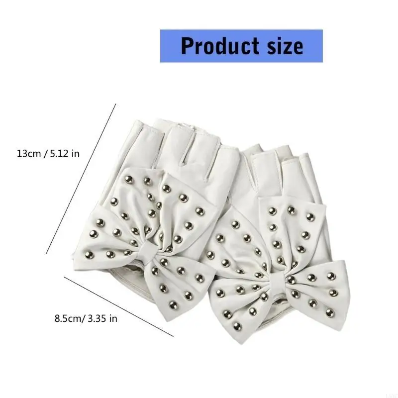 

L5YC Stylish PU Leather Half Finger Gloves With Bowknot And Rivet Studded For Evening Parties And Music Festival Handwear