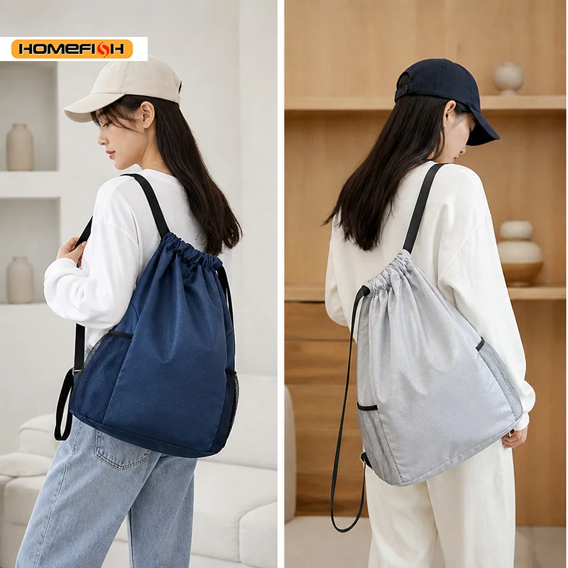 HOMEFISH Sports Drawstring Backpack Large Capacity Sackpack Gym Swim Beach Basketball Bag for Fitness Travel Outdoor Sport