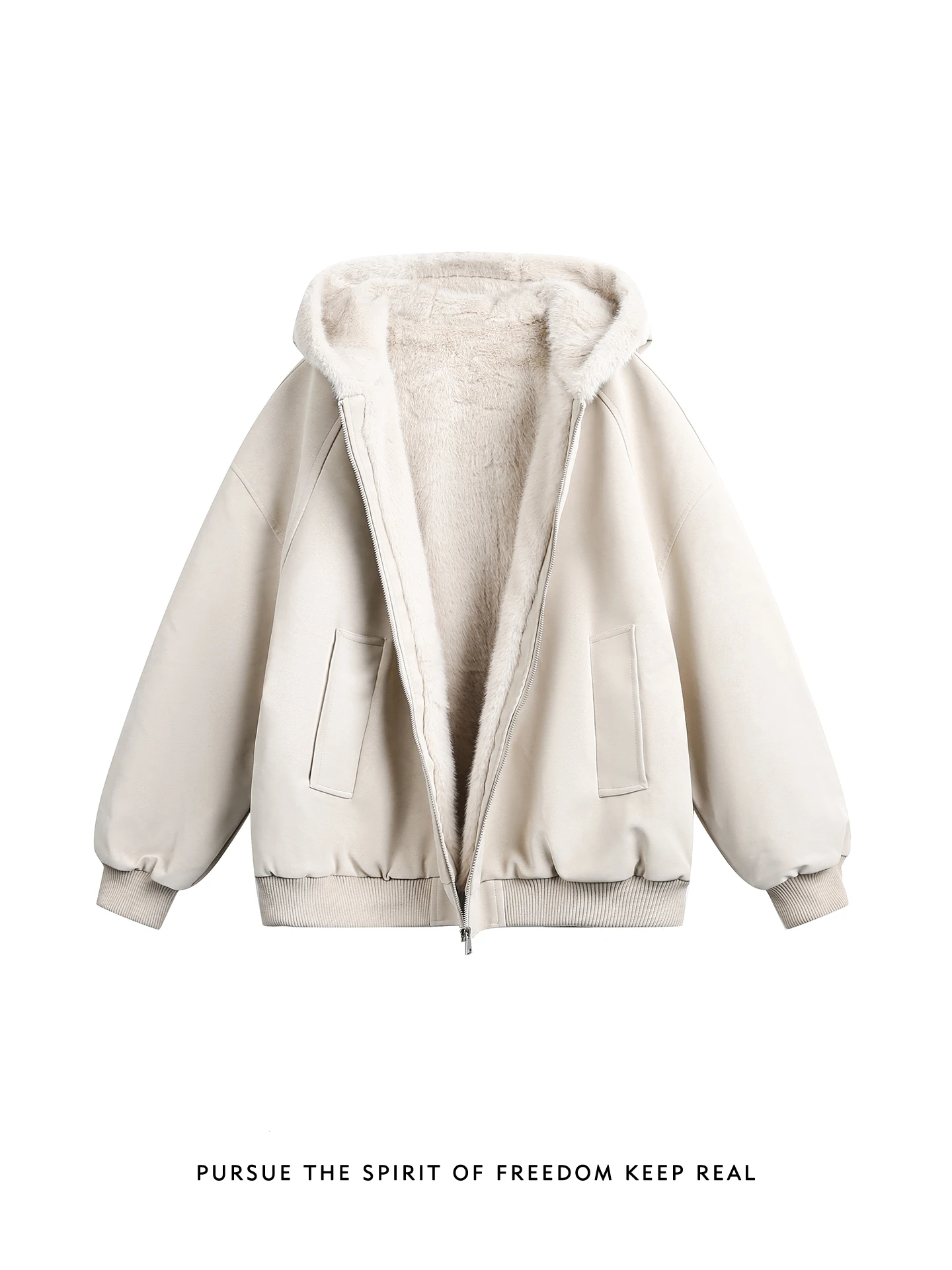 

Winter Thiened Fce Lined Hooded Cotton Jaet ex Loose Warm PU Cotton Coat Youth Faion Casual Daily Wear