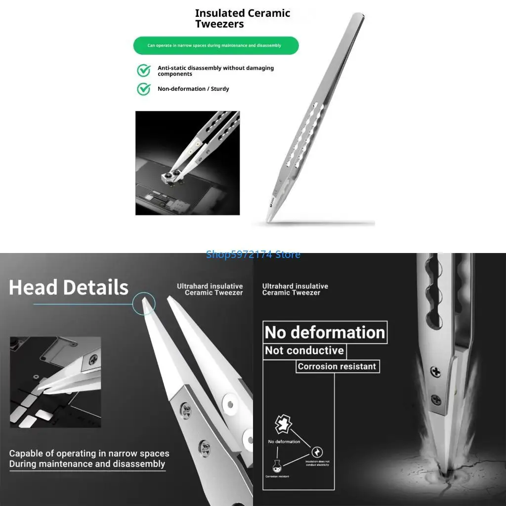 Y3NB Anti Static Ceramic Tweezers High Temperature Resistant Precise Tip For Electronics Circuit Board Repair And Circuit