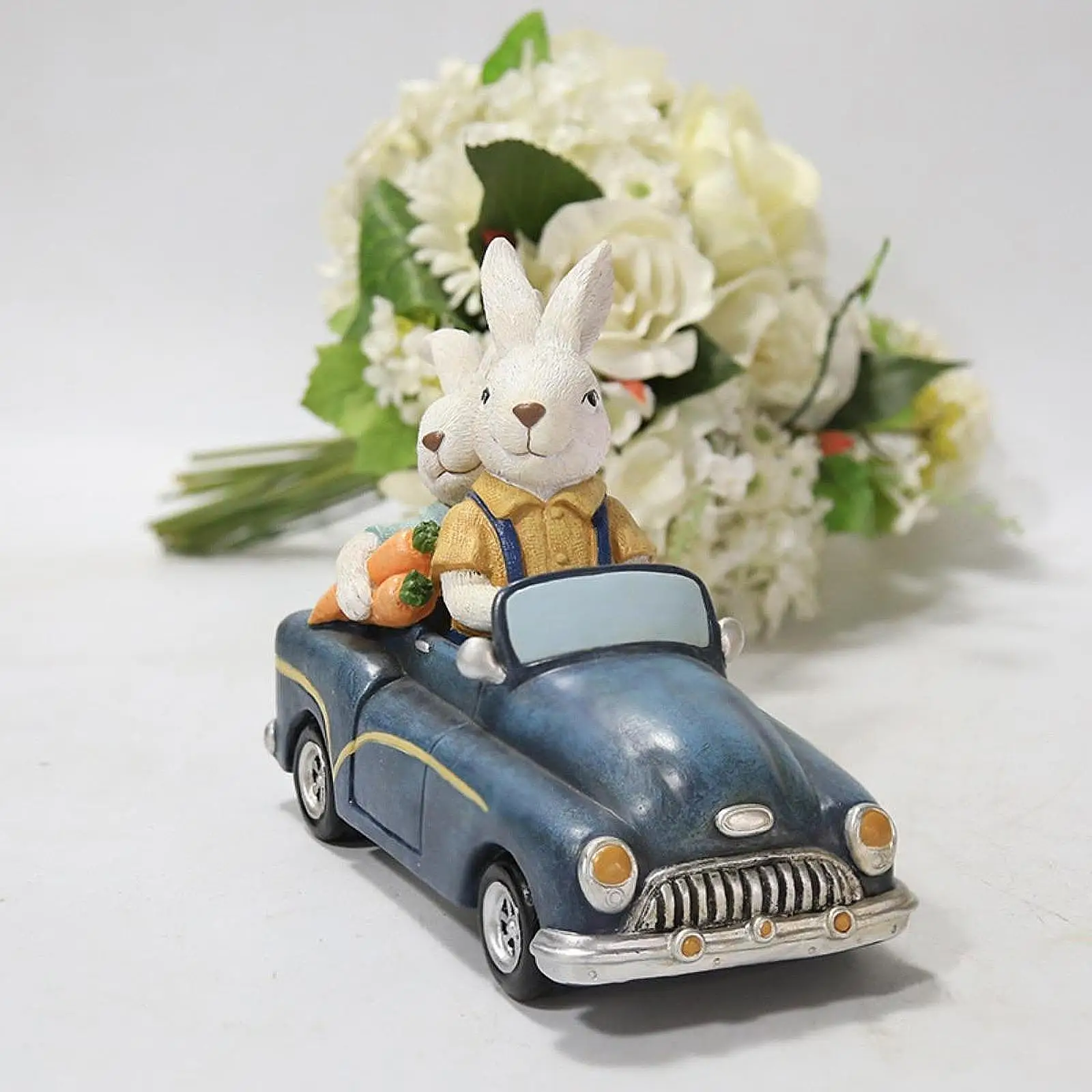 Easter Bunnies Decoration,Rabbit Statue, Easter Gift,Resin Figurine Car Father and Son Rabbit Ornament for Living Room Home