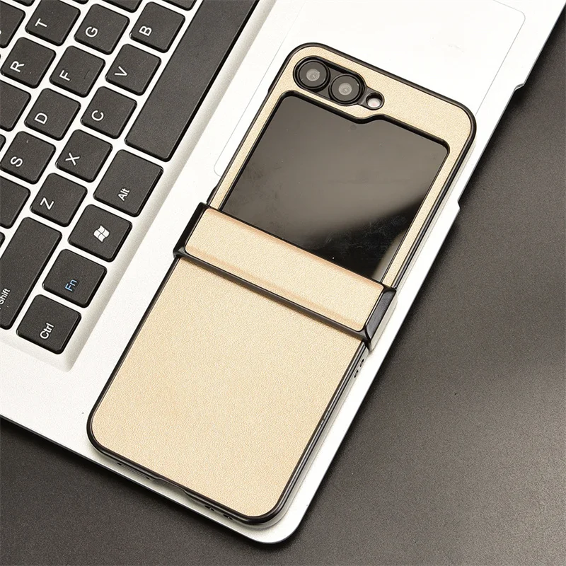 3-Piece Set Leather Solid Color Case for Samsung Galaxy Z Flip 6 5 4 5G Flip5 Flip3 Protection Shockproof Anti-Scratch Cover