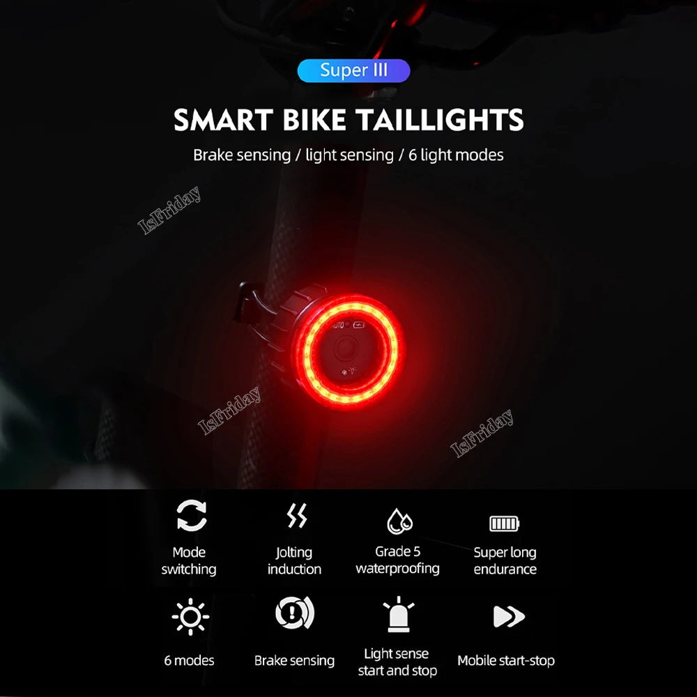 New Bicycle Rear Light 6 Modes Bike Tail Light USB Rechargeable Aluminum MTB Road Saddle Seatpost LED Warning Cycling Lamp