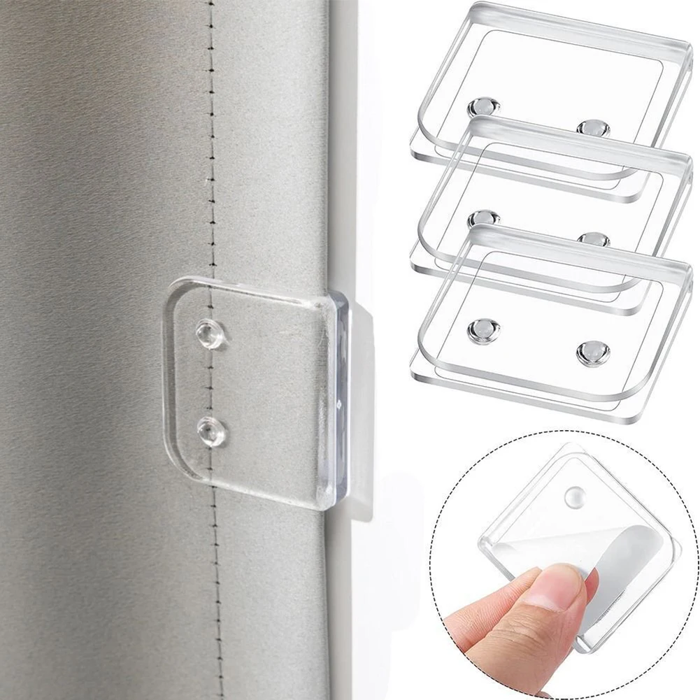 1pc/4Pcs Self-adhesive Shower Curtain Clips Windproof Shower Curtain Clips Toilet Curtain Rings Clip Holder Accessories ﻿