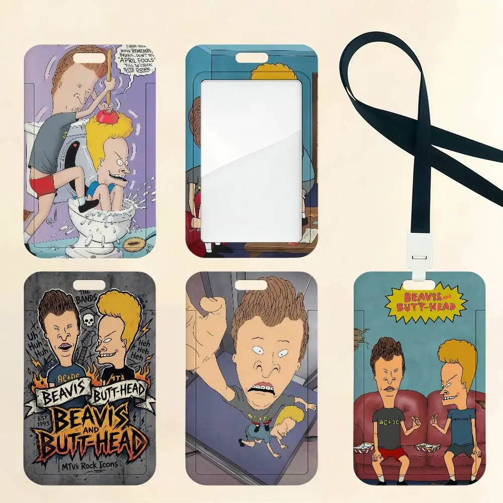 Cartoon Beavis and Butt-Head Card Holder Student ID Case Daily Use Subway Commute Work Cover Office School Bus Protector