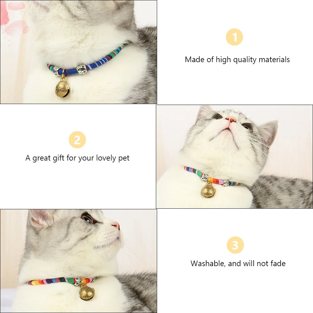 

3Pcs Pet Collar Adjustable Cat Bell Collar Ethnic Style Cotton Rope Safety Necklace for Cats Pet Supplies Cat Collars