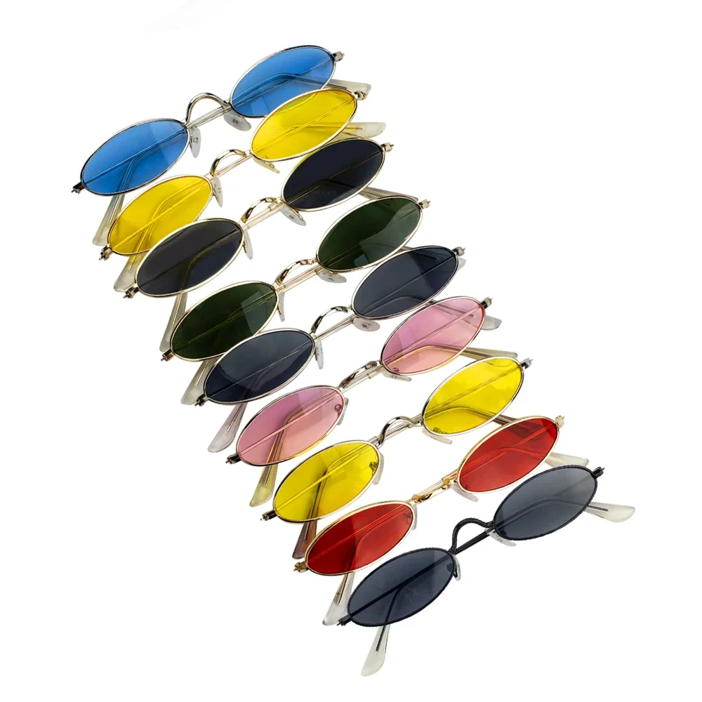 Retro Small Oval Sunglasses Women Vintage Brand Shades Black Red Metal Color Sun Glasses Fashion Design Eyeglasses Accessories