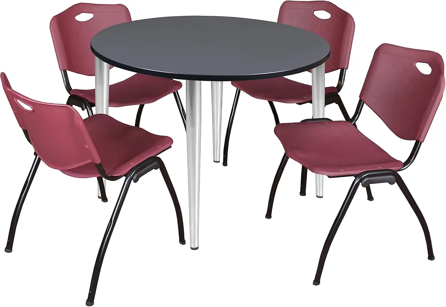 Kahlo-Round Breakroom Tabela Set, 48 ", cinza, cromo, Borgonha