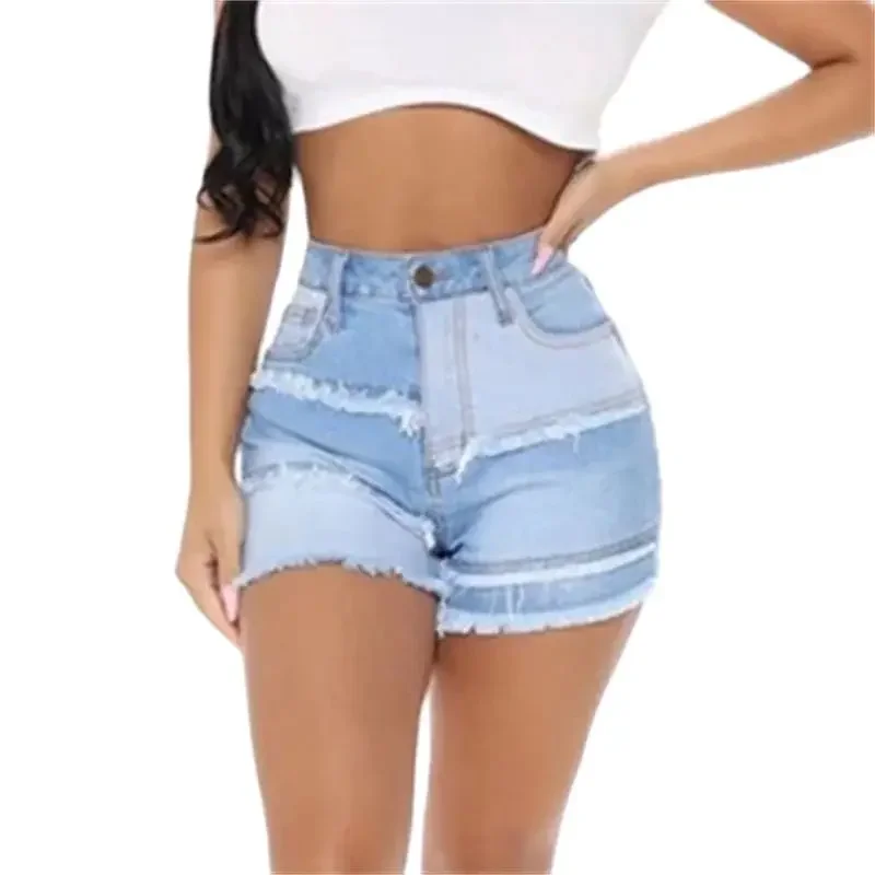 Fashion Patchwork Tassel Decoration Denim Shorts Women High Waist Washable Three Quarter Pants Female Casual Commuter Mini Jeans