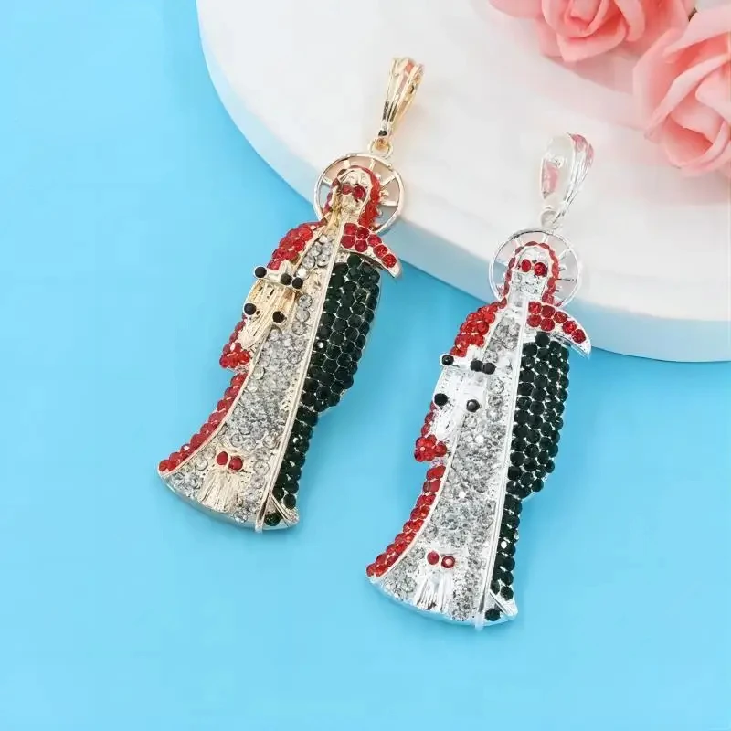 Pendentif de collier de statue de père Noël de la mort pour hommes et femmes, plaqué or, bijoux colorés, cadeau de fête, chanceux, religieux, mode