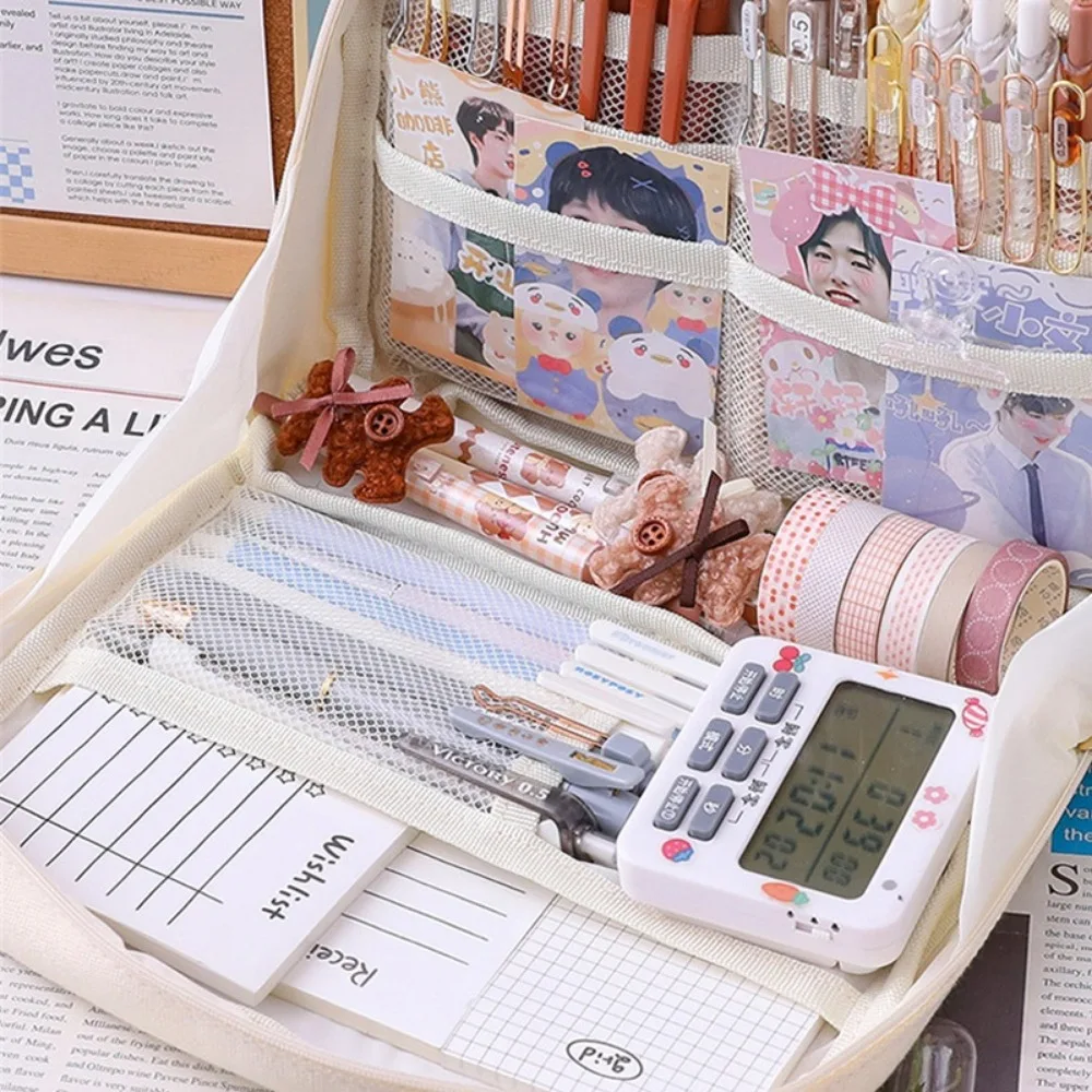 Kawaii Large Capacity Pencil Bag Durable Canvas for Student Cute Korean Style Pencil Case School Supplies Stationery Storage Bag