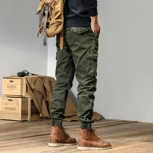 Imagen 2 del producto Pantalones Cargo de moda de primavera y otoño para hombre, ajustados, leggings, pantalones rufianos y guapos, pantalones americanos con múltiples bolsillos, v para exteriores