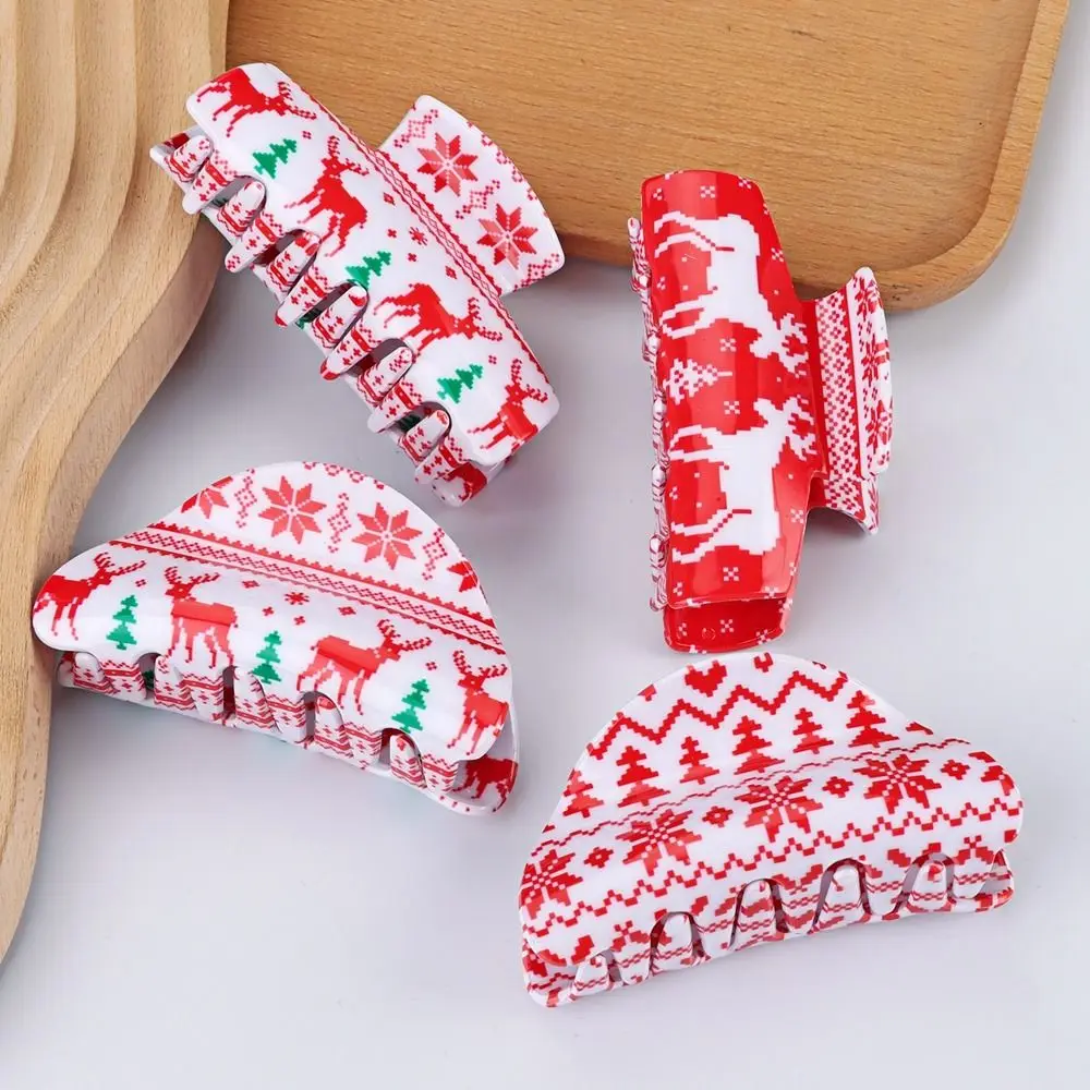 

Fashion Elk Christmas Hair Claw Acrylic Geometry Snowflakes Hair Clip Headwear Christmas Tree Shark Clip Female
