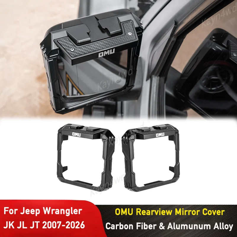Off Road 4x4 Accessories OMU Side Rearview Mirror Cover Guard Rain Shied Frame For Jeep Wrangler JK JL Gladiator JT 2007-2026
