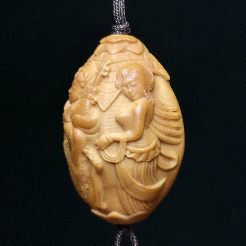 YIZHU CULTUER ART Size 3.1 × 2 cm Hand-carved Olive Chinese Ancient 4 Belle Statue Netsuke Pendant Gift