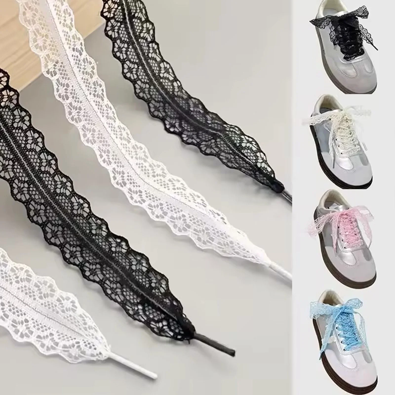 2Pcs Lace Braided Shoelaces 29mm Width Fancy Flat Shoelace Black White Silk Shoe Laces for Ballet Sneakers German Training Shoes