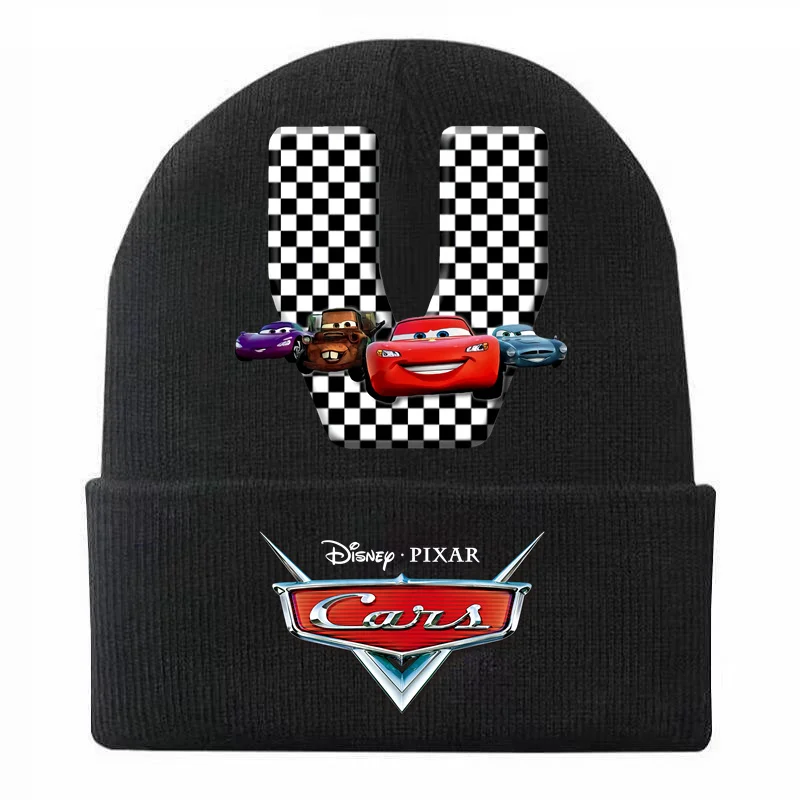 Disney Cars Lightning McQueen 26 English Letters Printed Hat Winter Warm Children Hat Knitted Cap Beanie Hat Girl Boys Hats Gift