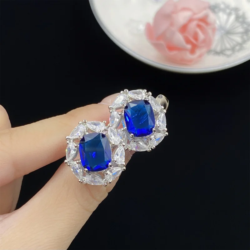 

Minimalist Elegant London Blue Sapphire Open Ring for Women Exquisite Fashion Pendant Earrings Three-Piece Set