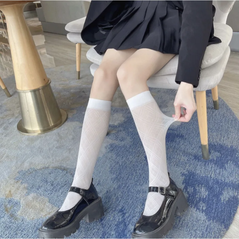 Women's Socks Mid-calf Checkered Schoolgirl Style Sweet Sexy Girls Cute Sock White Black Diamond-shaped JK Korean Style Socks