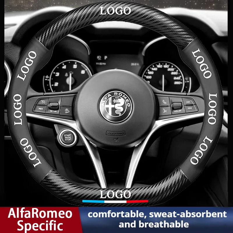 Carbon Fiber and Leather D Shape Car Steering Wheel Cover, 38cm Accessories For Alfa Romeo 159 147 Giulietta Stelvio MITO Giulia