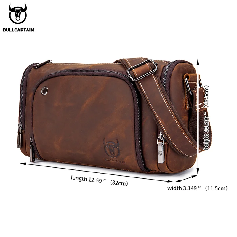 BULLCAPTAIN 2021 New Crazy Horse Leather Men\'s Shoulder Bag High Quality Men\'s Messenger Bags Male Bages Retro Bag\'s