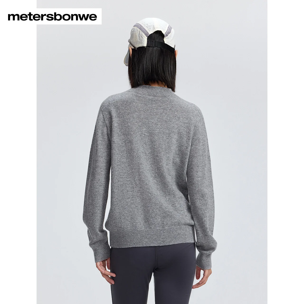 Metersbonwe-Suéter feminino 100% lã com gola redonda, pulôver macio de manga comprida, cor sólida, roupa quente para inverno