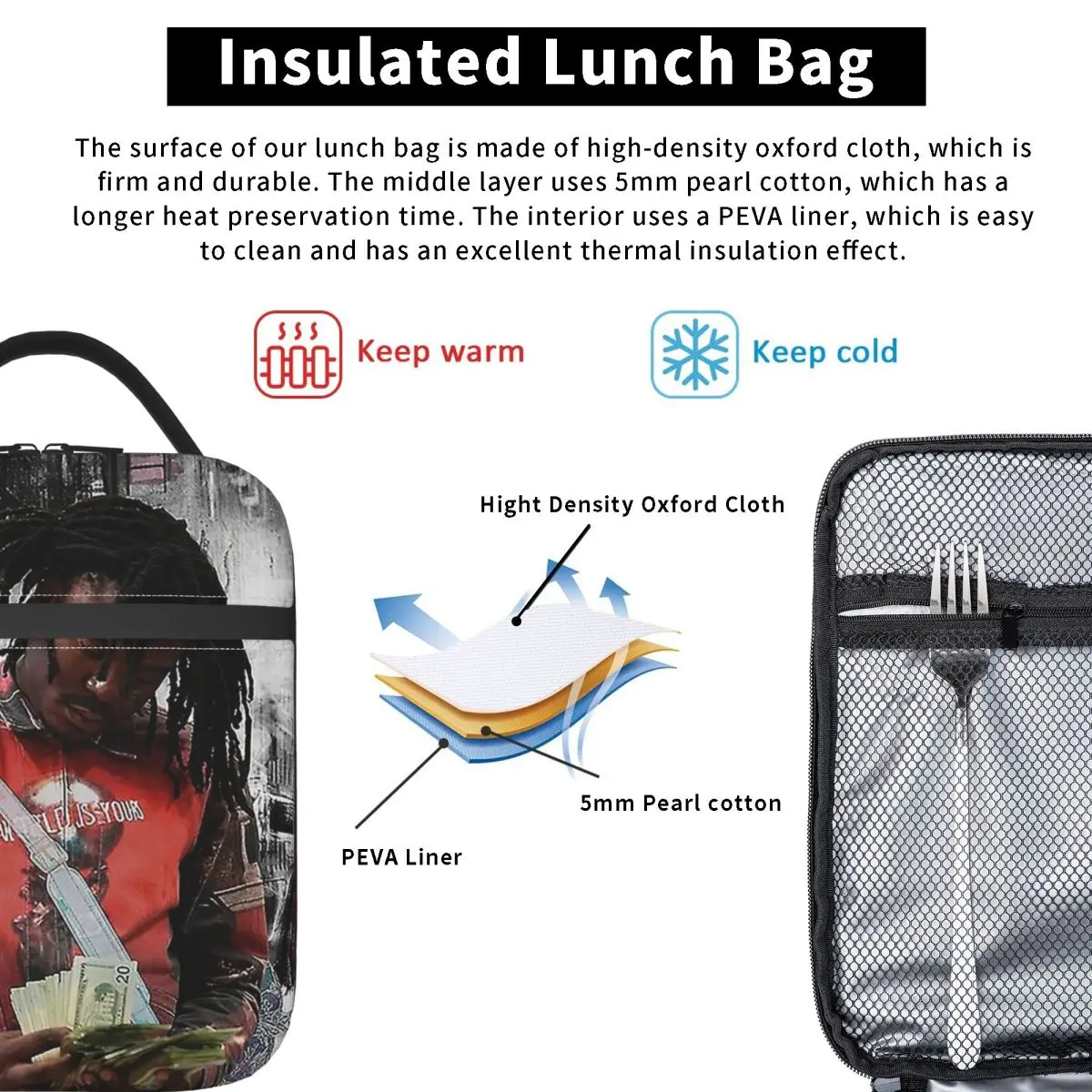 Lucki Shhhhh Slayworld Opium Twizzy KanKan Graphic Insulated Lunch Bag for Women Kids Portable Food Boxes Thermal Lunch Box Tote
