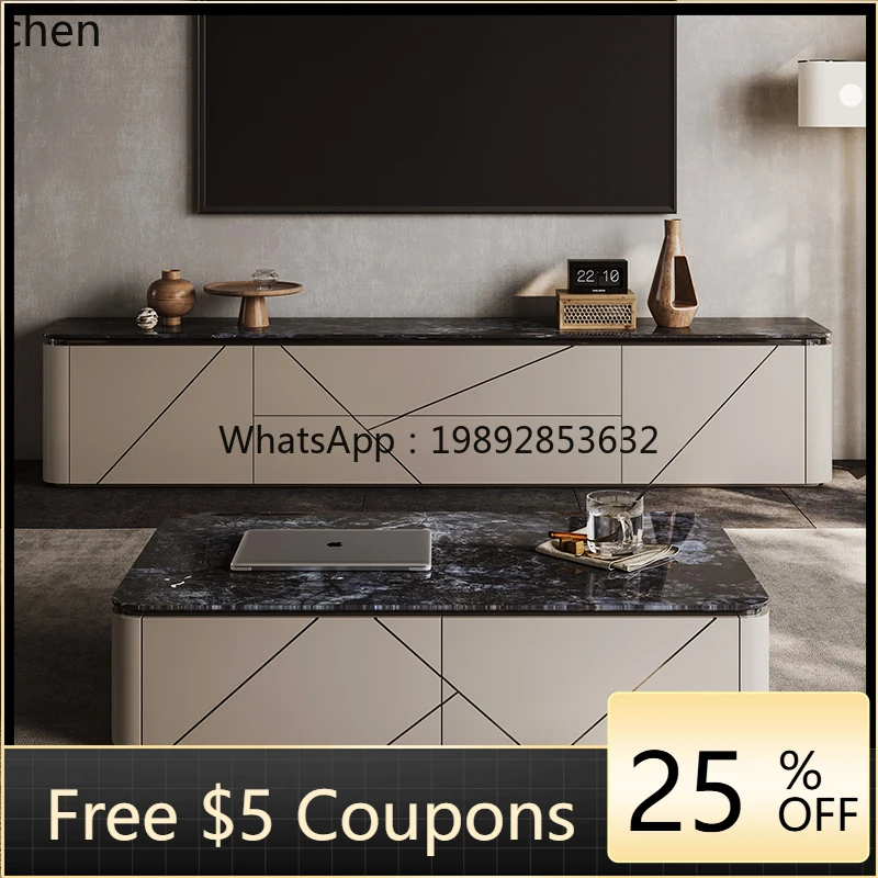 

light luxury TV cabinet coffee table combination living room high-end minimalist solid wood floor cabinet modern simplicity