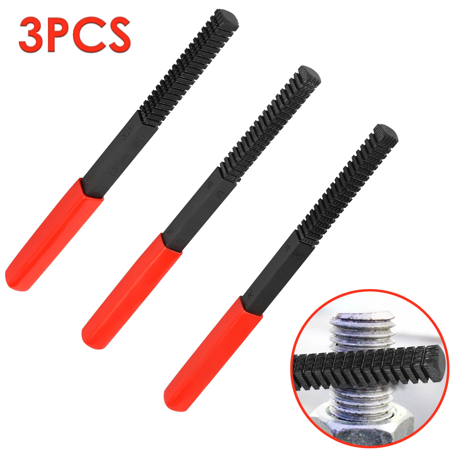 

3 шт., напильник для резьбы, стальной напильник для восстановления резьбы высокой твердости, многоцелевой напильник для ремонта метрической резьбы для шпилек, болтов, винтов, труб