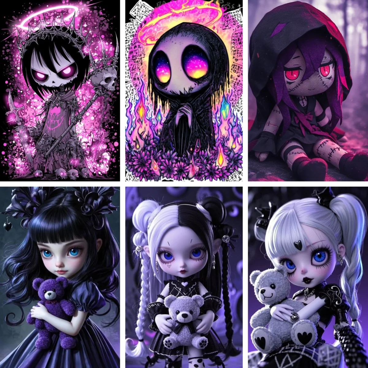 

Набор для алмазной вышивки: Фиолетовая девочка и игрушечный медведь, полностью инкрустированные стразами, готический подарок, декор для дома, картина из страз