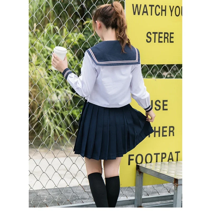 

COSda@New Japanese JK Uniform Sets School Uniform Girls Sakura Pattern Top Long Sleeve Autumn High School Women Daily Sailor Sui