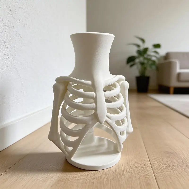 Weiße 3D-gedruckte Skelett-Brustkorbe-Vase, einzigartiges Gothic-Design, perfekt für Halloween-Heimdekoration, Geschenk für Gothic-Liebhaber. – Detail 13
