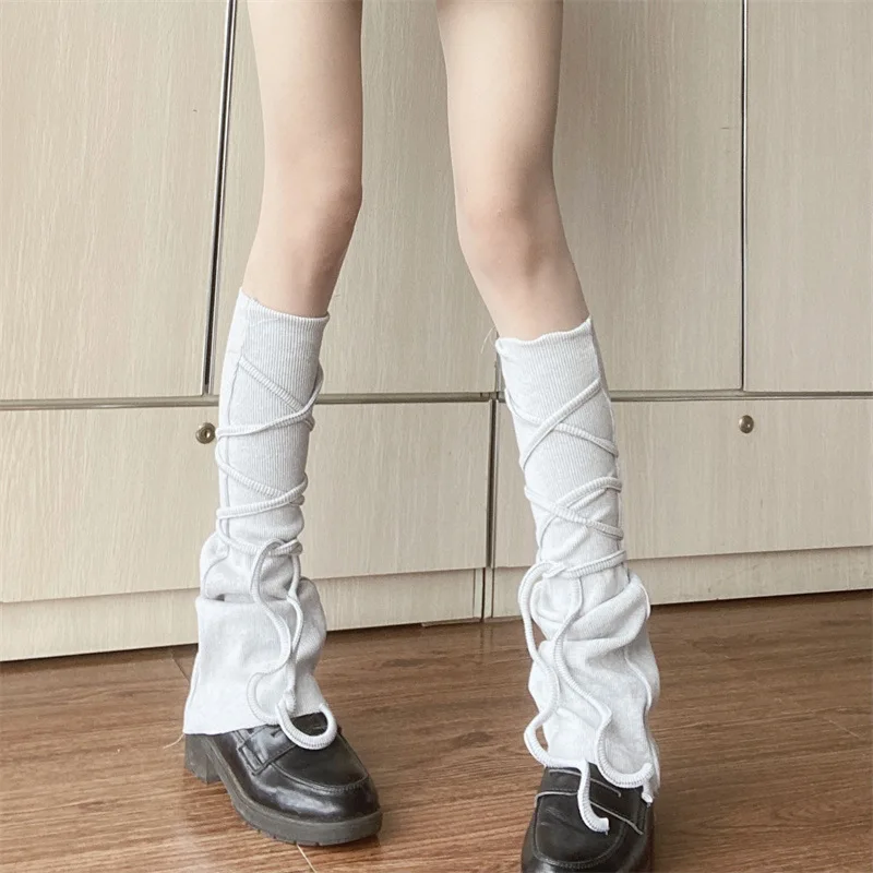 Women Techwear Y2k Drawstring Socks Sleeves Cool Girl Zipper Long Warmers Foot Leg Cover Leg Warmer Calf Gaiters 1 Pair