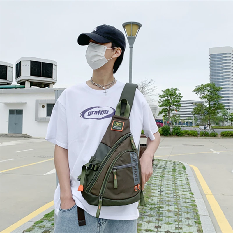 New Men Fashion Crossbody Bags Outdoor Waterproof Large Capacity Chest Bag Sports Travel Multi-Pocket Nylon Travel Shoulder Bags