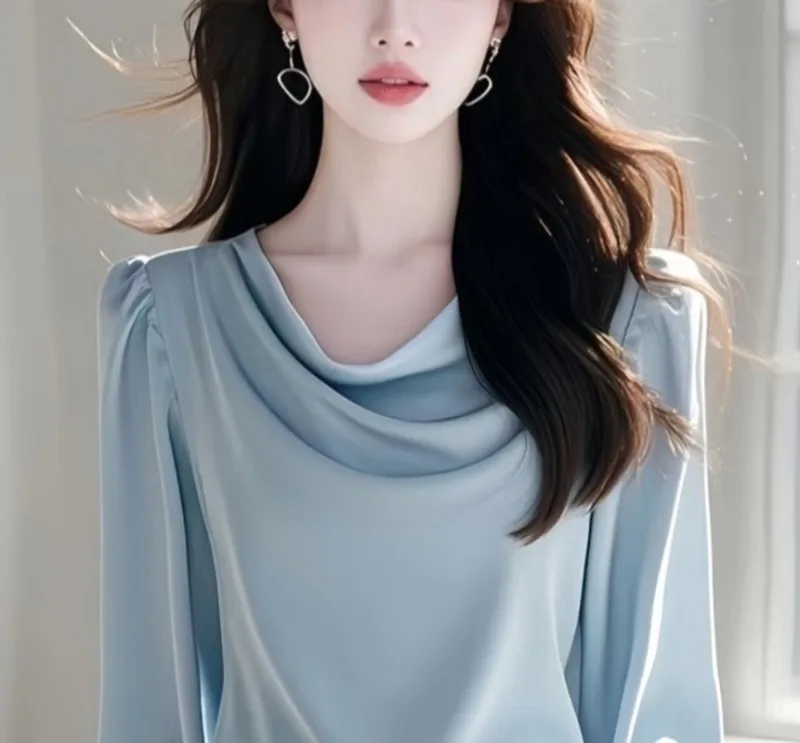 Satin Vintage Women's Blouses Korean Shirts FASHION Loose Spring/Summer Solid Vintage Clothing Long Sleeve Women Tops