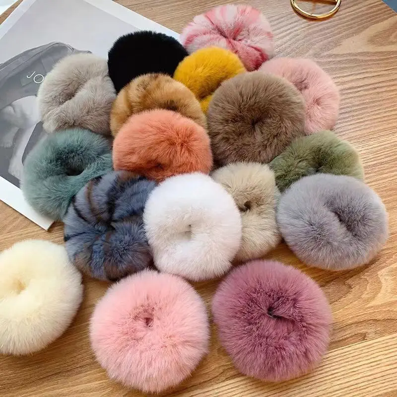 Women Cute Rabbit Fur Headbands Elegant Simple Personality Hair Rope Girl Korean Elastic Rubber Bands Fashion Hair Accessories